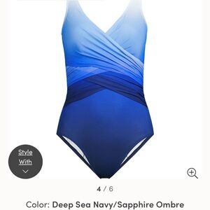 Lands' End Blue Ombre One Piece Swimsuit with Wrap-Style Design